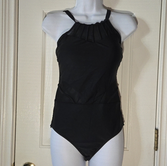 Holipick One Piece Swimsuit Bathing Suit Black Mesh Cutouts High Neck See Throug - Picture 11 of 16